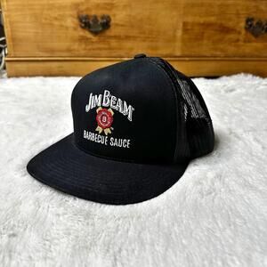 Jim Beam BBQ Sauce Snapback Trucker Hat Black Mesh Unisex